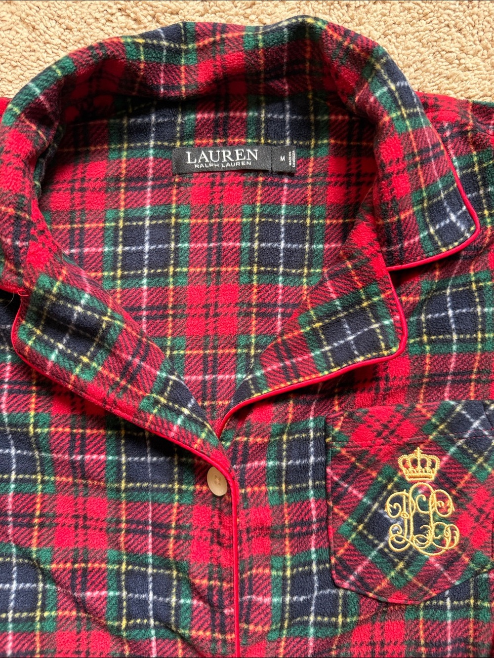 Lauren Ralph Lauren Red and Green Plaid Pajama Two-Piece Set - Picture 2 of 4